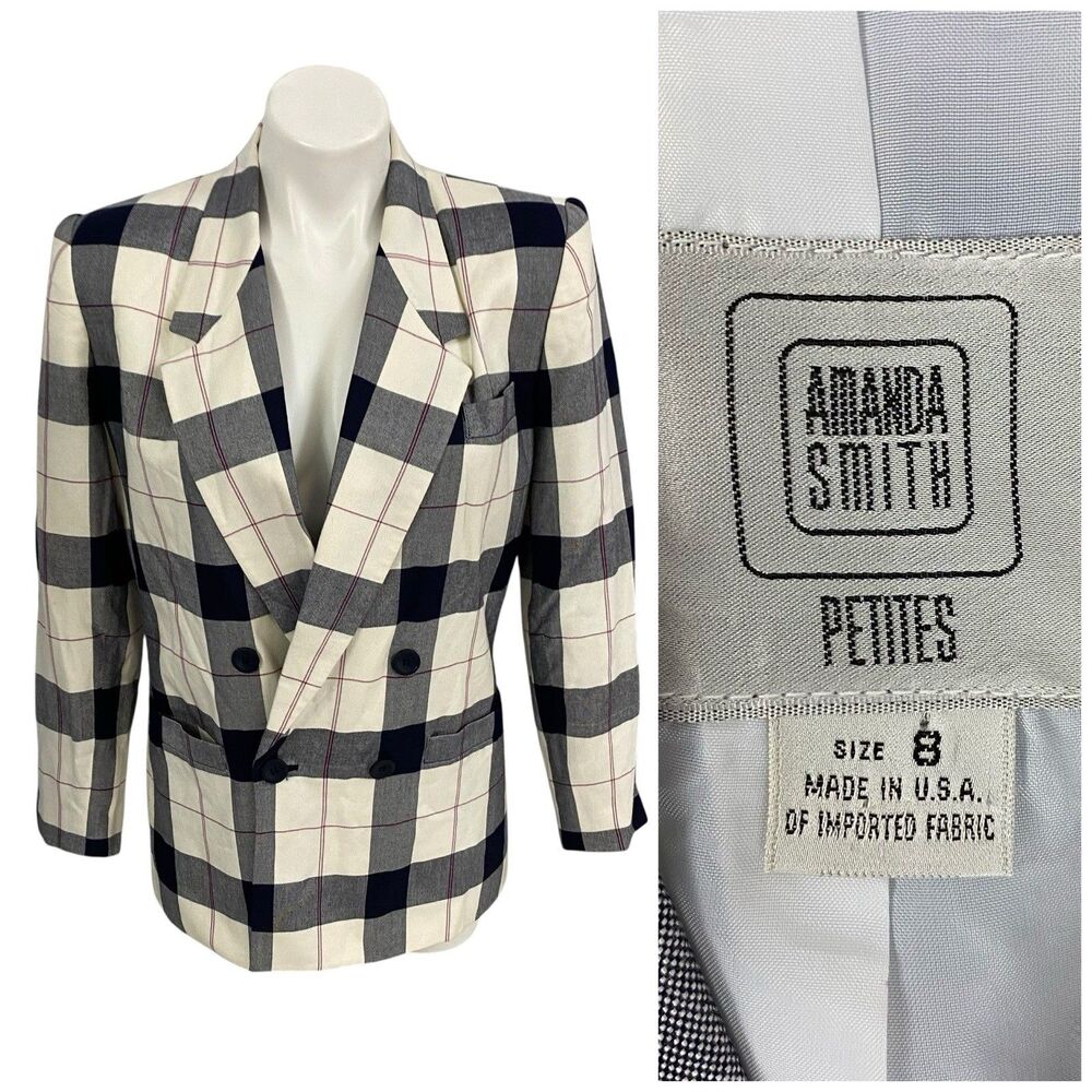 Amanda Smith Blazer Womens 8P Plaid Blue Jacket Office Corpcore Career Boardroom